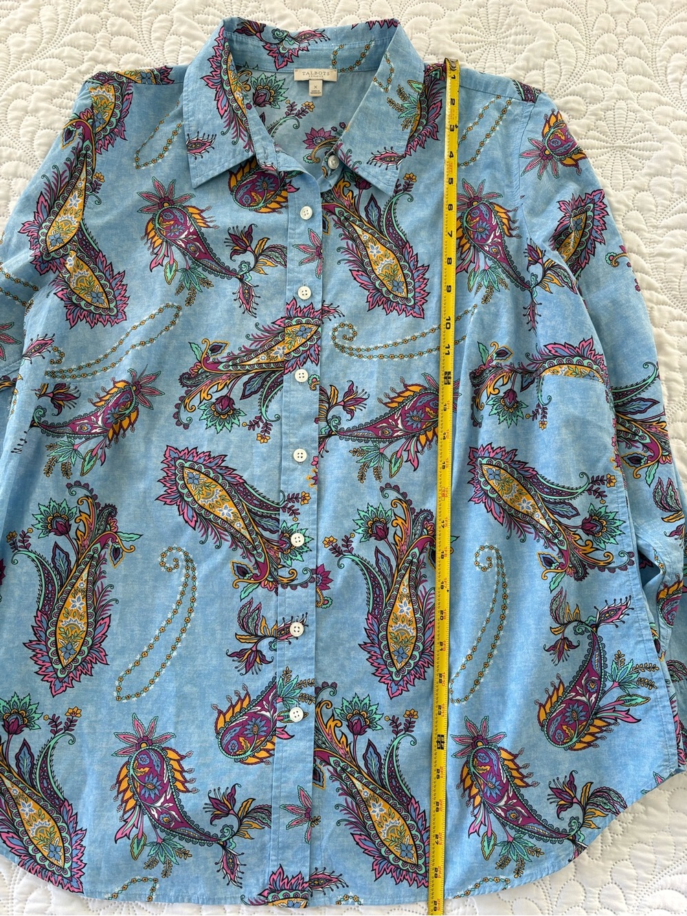 Talbots Plus Blue multicolor Paisley Button Down long sleeve Shirt size 1x/12 - Picture 7 of 10